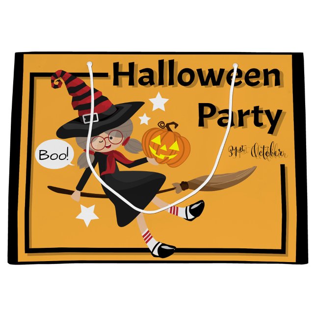Wunderschöne Hexen-Halloween-Party-Geschenktasche Große Geschenktüte (“Fly into fun this Halloween!”)