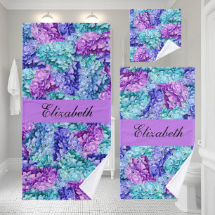 Wunderschöne Hydrangea-Blüten, personalisiert Badhandtuch Set