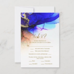 Wunderschöne Indigo Blue Orange Gold Wedding RSVP  Karte