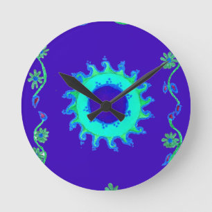 Wunderschöne irisierende blaue Blumen-Kunst-Ölmale Runde Wanduhr