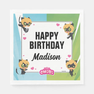 Wunderschöne Katze Noir Chibi Geburtstag Serviette