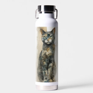 Wunderschöne Katzen-Wasserfarbenmalerei bunte Cali Trinkflasche
