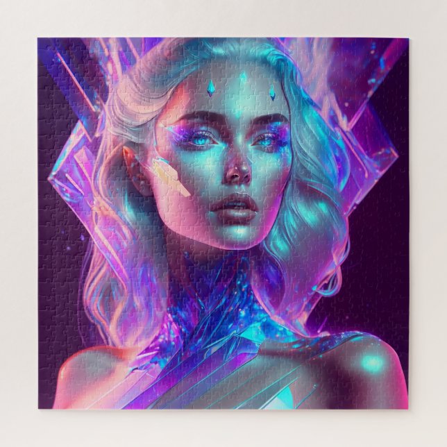 Wunderschöne KI-Kunst Hübsche eisige Glasähnliche  Puzzle (Vertikal)