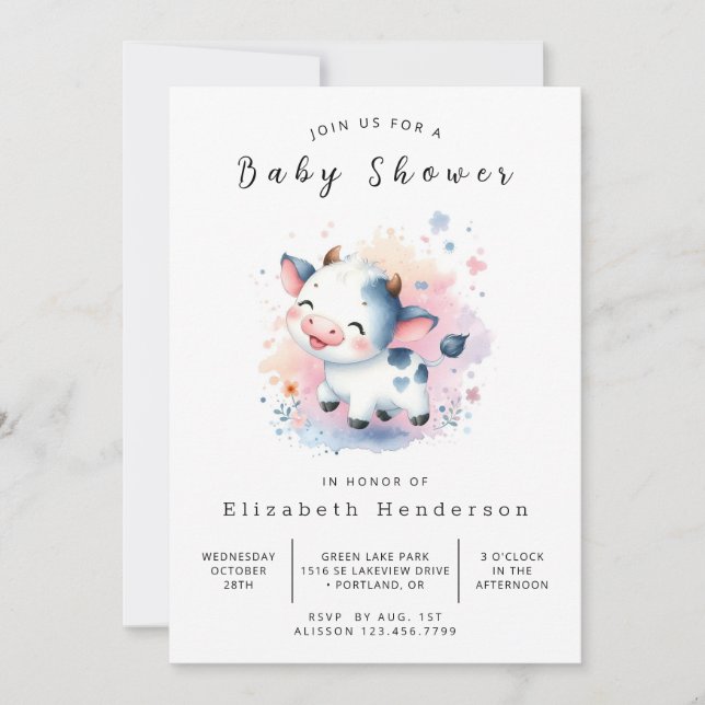 Wunderschöne Kuh Babydusche Einladung (Vorderseite)