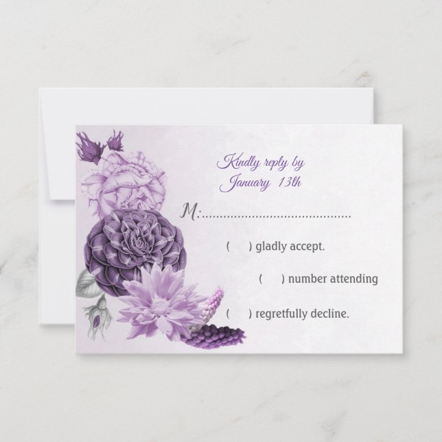 wunderschöne lila Blume RSVP Karte (Vorderseite)
