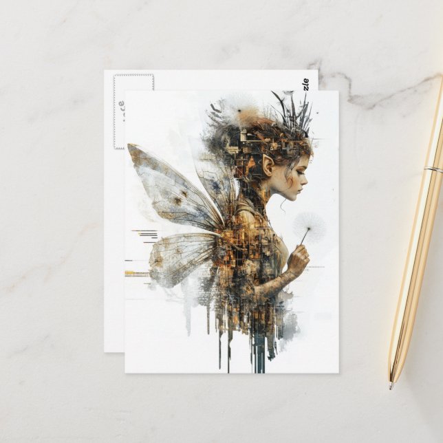 Wunderschöne Löwenzahn-Feenglitch Postkarte (Vorderseite/Rückseite Beispiel)