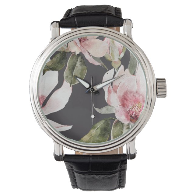 Wunderschöne Magnolienblüten und Vögel Armbanduhr (Vorderseite)