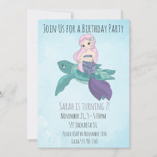 Wunderschöne Meerjungfrau auf einer Meeresschildkr Einladung