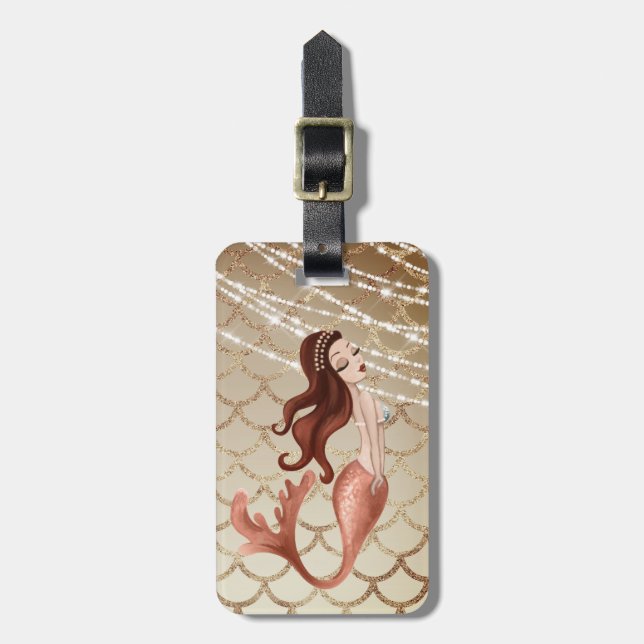 Wunderschöne Meerjungfrau in Rose Gold und Muschel Gepäckanhänger (Vorderseite vertikal)