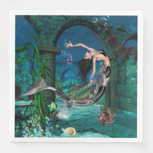 Wunderschöne Meerjungfrau mit Fantasiefisch Serviette