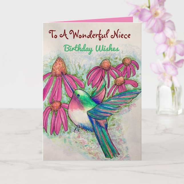 Wunderschöne Niece Birthday Hummingbird Coneflower Karte (Orchidee)