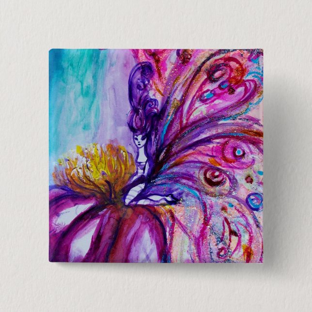 WUNDERSCHÖNE NIEDLICHE BLUME IN PINK, GOLD GLITZER BUTTON (Vorderseite)