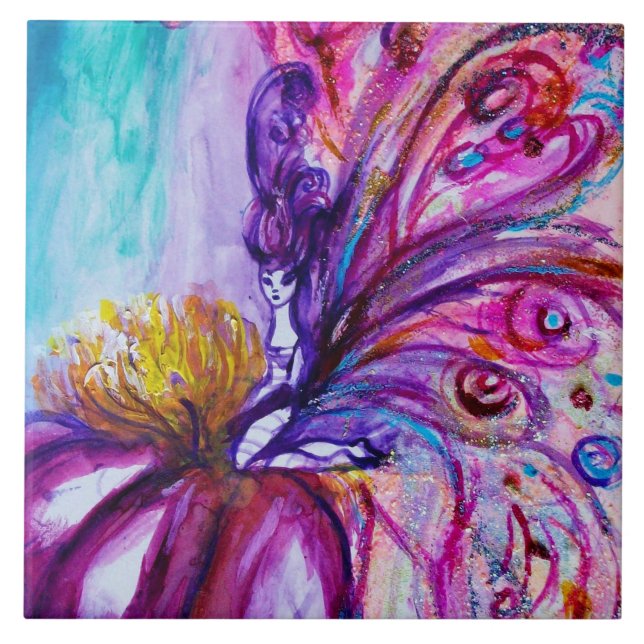 WUNDERSCHÖNE NIEDLICHE BLUME IN PINK, GOLD GLITZER FLIESE (Vorderseite)