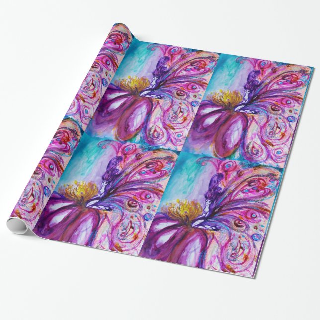 WUNDERSCHÖNE NIEDLICHE BLUME IN PINK, GOLD GLITZER GESCHENKPAPIER (Ungerollt)