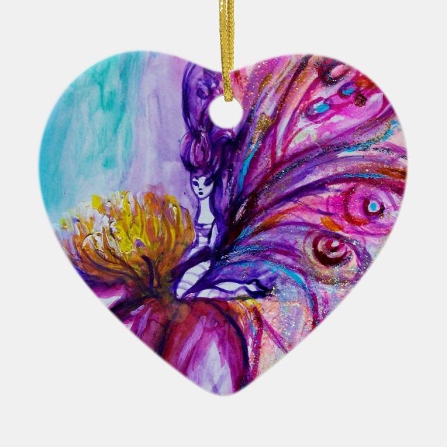 WUNDERSCHÖNE NIEDLICHE BLUME IN PINK, GOLD GLITZER KERAMIKORNAMENT (Vorne)