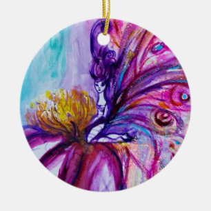 WUNDERSCHÖNE NIEDLICHE BLUME IN PINK, GOLD GLITZER KERAMIKORNAMENT