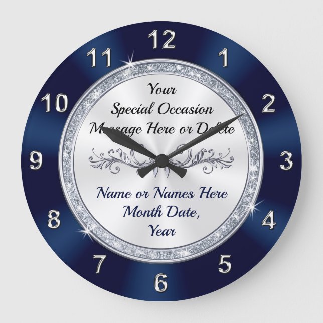 Wunderschöne Personalisierte, navy Blue Wall Uhr (Vorderseite)