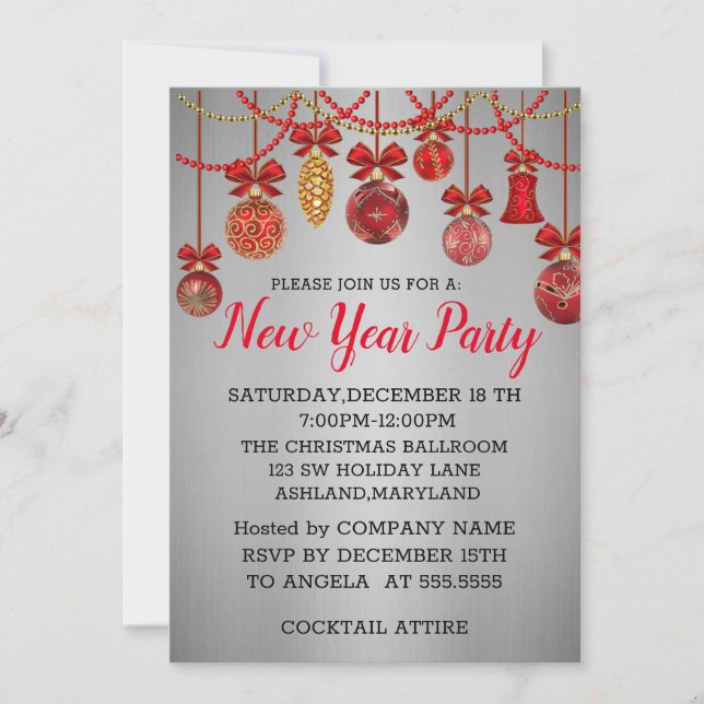 Wunderschöne, Phantastische Rote Balls - Neujahr Einladung (Vorderseite)