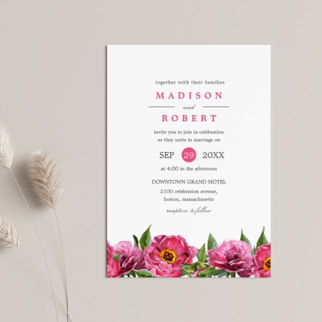 Wunderschöne Pink Magenta Peonies Border Wedding Einladung (Von Creator hochgeladen)