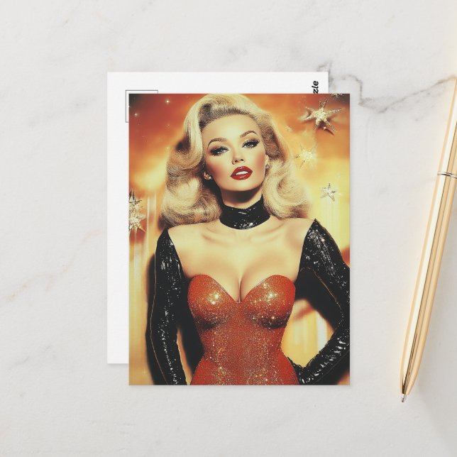 Wunderschöne Retro-Blondine Postkarte (Vorderseite/Rückseite Beispiel)