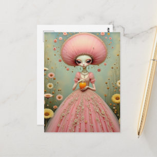 Wunderschöne rosa Außerirdische Dame mit Orangensa Postkarte