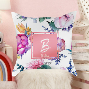 Wunderschöne rosa Blumenstempel Mädchen Kinderzimm Kissen