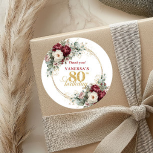 Wunderschöne Rosa Bordeaux 80. Geburtstag Aufklebe Runder Aufkleber
