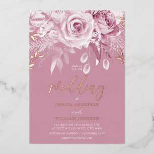 Wunderschöne Rosa-Hochzeit-Rose Gold Folieneinladung