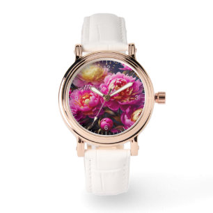 Wunderschöne rosa Pfennigfuchser mit goldenem Akze Armbanduhr