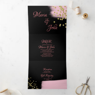 Wunderschöne rosa Pinsel Glitter Konfetti Hochzeit Dreifach Gefaltete Einladung