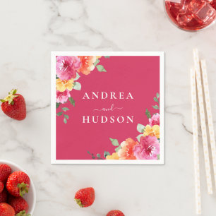 Wunderschöne rosa Wasserfarben-Blumen-Hochzeit Serviette