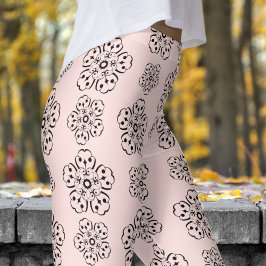 Wunderschöne Rose Pink und Schwarz-Mandelmuster Leggings