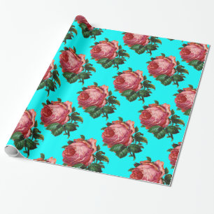 WUNDERSCHÖNE ROSES, Türkisches Aquamarines Blau Geschenkpapier