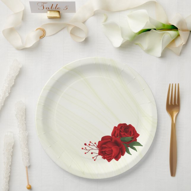 wunderschöne rote Blumen grüne Blätter Pappteller (Hochzeit)