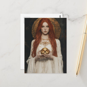 Wunderschöne Rothaarige Frau mit einem goldenen To Postkarte