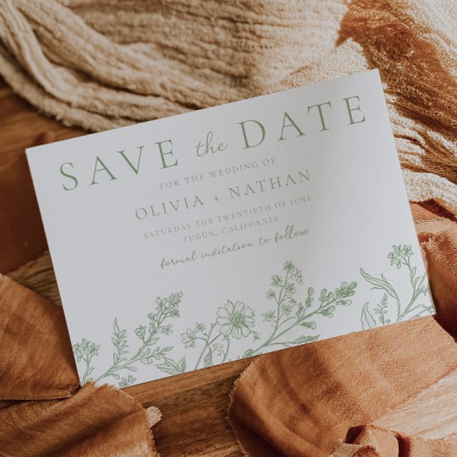 Wunderschöne Sage-Linienkunst-Hochzeit Save The Date (Von Creator hochgeladen)