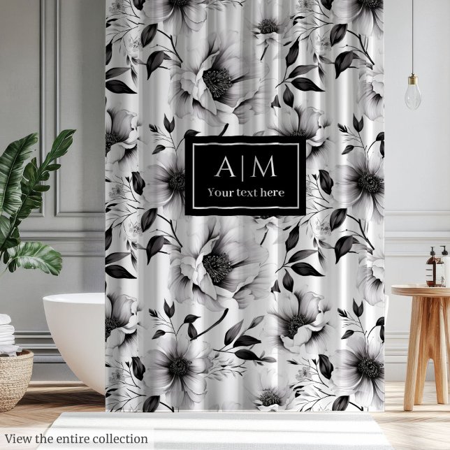 Wunderschöne schwarz-weiße Blume Duschvorhang (Magnificent black and white flowers shower curtain)