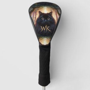 Wunderschöne schwarze Katze mit Goldaugenmonogramm Golf Headcover