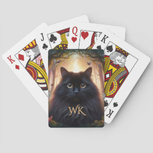 Wunderschöne schwarze Katze mit Goldaugenmonogramm Spielkarten