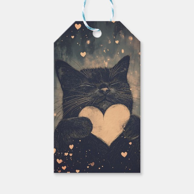 Wunderschöne schwarze Katze mit goldenem Herzen Geschenkanhänger (Vorderseite)