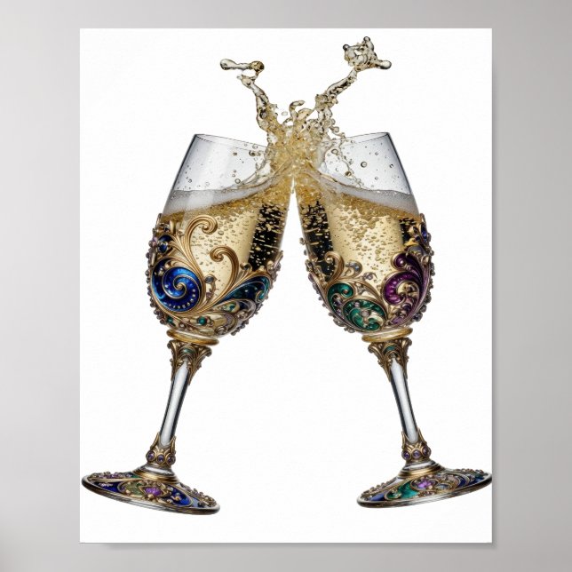 Wunderschöne silberne CHAMPAGNER GLÄSER Poster (Vorne)