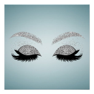 Wunderschöne silberne Glitter-Faux-Wimpern, Make-u Poster