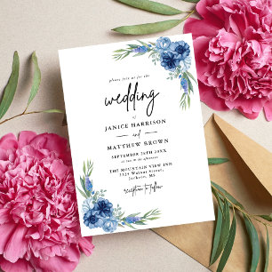 Wunderschöne Staubblaue Florale Hochzeit Einladung