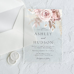 Wunderschöne staubige Rose und Blush-Hochzeit Grau Acryleinladungen