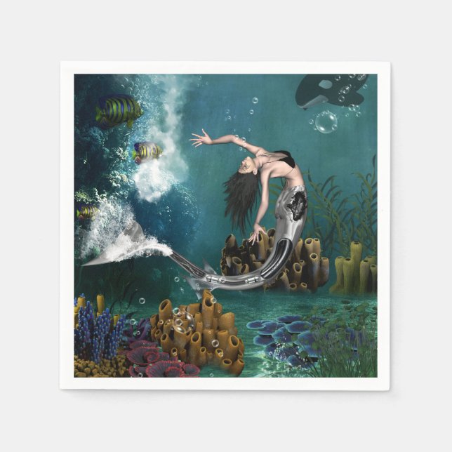 Wunderschöne SteampunkenMeerjungfrau Serviette (Vorderseite)