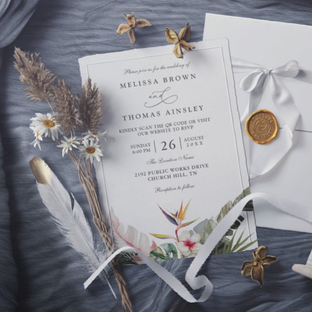 Wunderschöne tropische Botanicals QR-Code-Hochzeit Einladung (Von Creator hochgeladen)