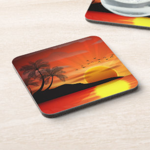 Wunderschöne tropische Insel Sunset Getränkeuntersetzer