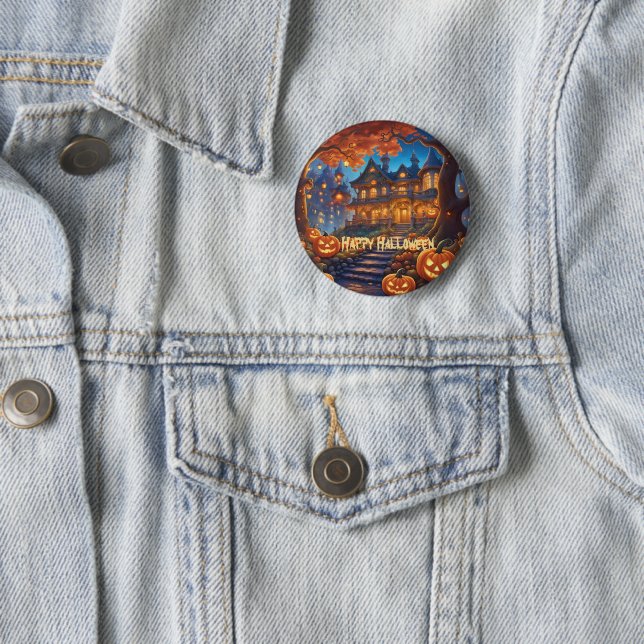 Wunderschöne Villa im Wald, Kürbisse, Halloween Button (Beispiel)