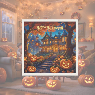 Wunderschöne Villa im Wald, Kürbisse, Halloween Serviette