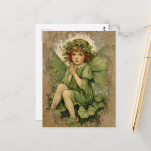 Wunderschöne Vintage-Fee und Shamrocks Postkarte